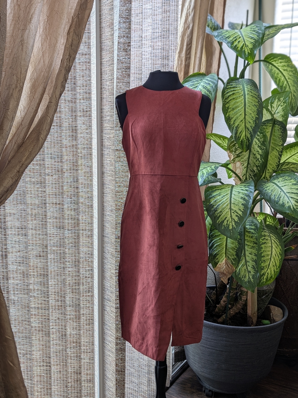 Forever 21 maroon red Sleeveless Midi Sheath Dress with Side Button Detail